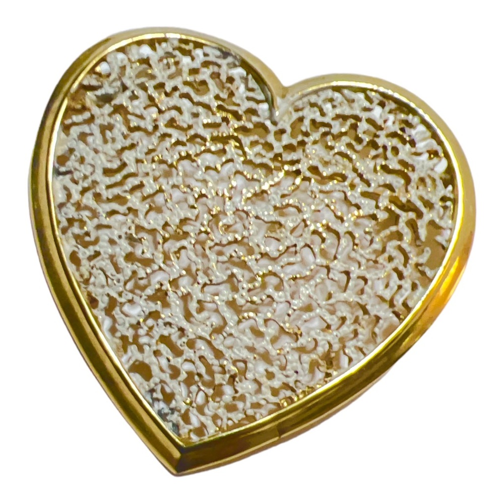 Vintage Large Heart Filigree Brooch, Goldtone